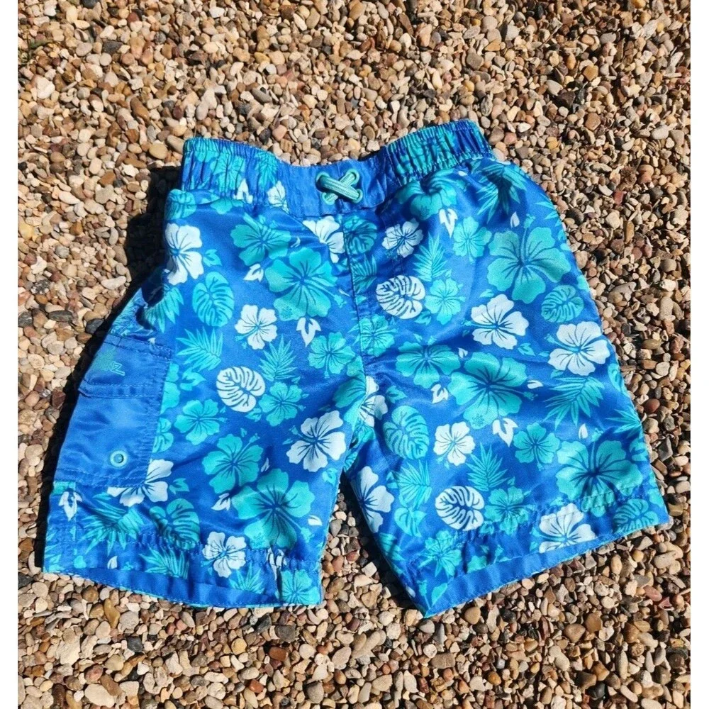 UV SKINZ Boys 2 Piece Tropical Swim Set Blue Hawaiian Floral 4T UPF 50+ Swimwear